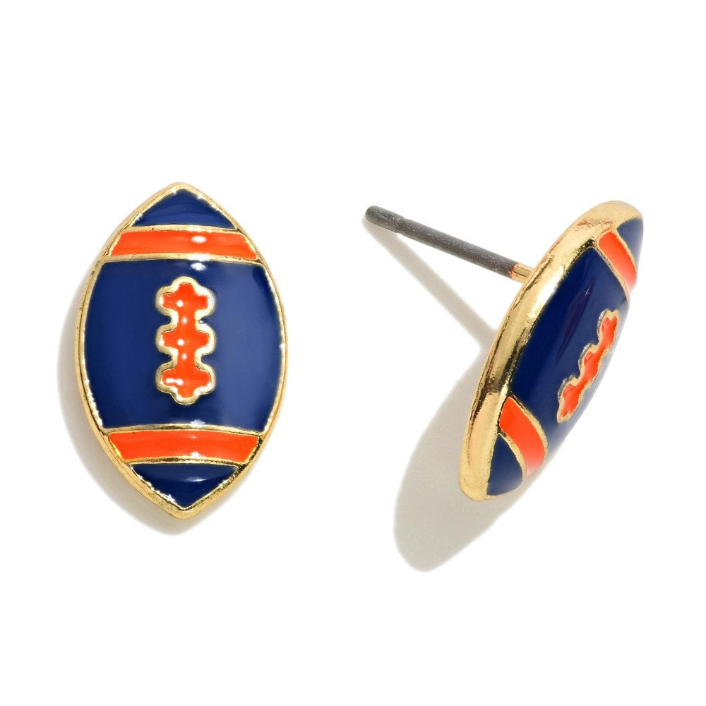 Blue & Orange Football Earrings, Blue Football Earrings, Blue